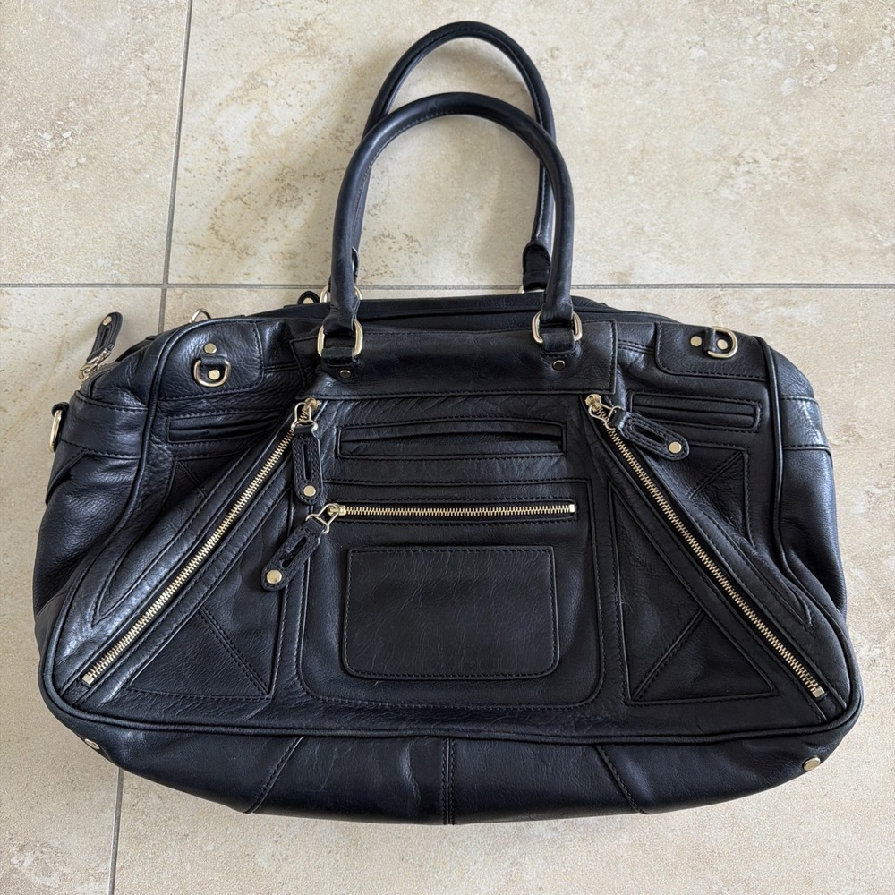 Rebecca Minkoff Black Leather Purse Satchel Gold Hardware Handles